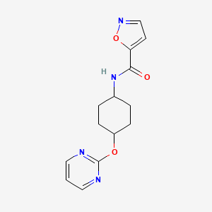 molecular formula C14H16N4O3 B2473127 N-((1r,4r)-4-(pyrimidin-2-yloxy)cyclohexyl)isoxazole-5-carboxamide CAS No. 2034399-98-7