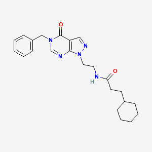 molecular formula C23H29N5O2 B2473159 N-(2-(5-benzyl-4-oxo-4,5-dihydro-1H-pyrazolo[3,4-d]pyrimidin-1-yl)ethyl)-3-cyclohexylpropanamide CAS No. 921910-94-3