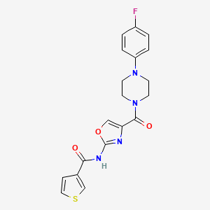 molecular formula C19H17FN4O3S B2473166 N-(4-(4-(4-fluorophenyl)piperazine-1-carbonyl)oxazol-2-yl)thiophene-3-carboxamide CAS No. 1351657-76-5