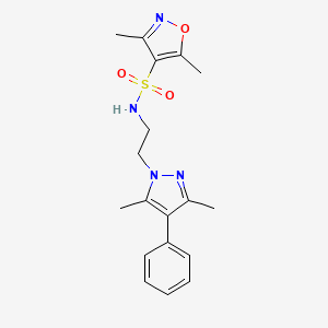 molecular formula C18H22N4O3S B2473170 N-(2-(3,5-二甲基-4-苯基-1H-吡唑-1-基)乙基)-3,5-二甲基异噁唑-4-磺酰胺 CAS No. 2034353-44-9