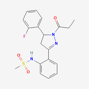 molecular formula C19H20FN3O3S B2473187 N-{2-[5-(2-fluorofenil)-1-propanil-4,5-dihidro-1H-pirazol-3-il]fenil}metanosulfonamida CAS No. 923684-90-6