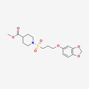 molecular formula C17H23NO7S B2473196 1-((3-(苯并[d][1,3]二氧杂环-5-yloxy)丙基)磺酰基)-4-哌啶甲酸甲酯 CAS No. 946237-69-0