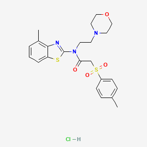 molecular formula C23H28ClN3O4S2 B2473200 N-(4-methylbenzo[d]thiazol-2-yl)-N-(2-morpholinoethyl)-2-tosylacetamide hydrochloride CAS No. 1329842-24-1