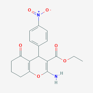 molecular formula C18H18N2O6 B2473208 ethyl 2-amino-4-(4-nitrophenyl)-5-oxo-5,6,7,8-tetrahydro-4H-chromene-3-carboxylate CAS No. 302590-17-6