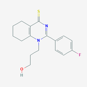 molecular formula C17H19FN2OS B2473241 2-(4-fluorophenyl)-1-(3-hydroxypropyl)-1,4,5,6,7,8-hexahydroquinazoline-4-thione CAS No. 330189-25-8