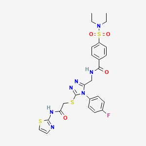 molecular formula C25H26FN7O4S3 B2473256 4-(N,N-diethylsulfamoyl)-N-((4-(4-fluorophenyl)-5-((2-oxo-2-(thiazol-2-ylamino)ethyl)thio)-4H-1,2,4-triazol-3-yl)methyl)benzamide CAS No. 309940-53-2