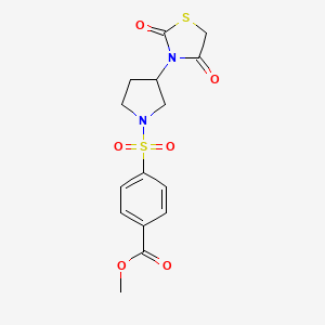 molecular formula C15H16N2O6S2 B2473257 Methyl 4-((3-(2,4-dioxothiazolidin-3-yl)pyrrolidin-1-yl)sulfonyl)benzoate CAS No. 1795087-91-0
