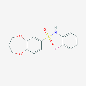 molecular formula C15H14FNO4S B2473260 N-(2-氟苯基)-3,4-二氢-2H-1,5-苯并二氧杂戊环-7-磺酰胺 CAS No. 941971-02-4