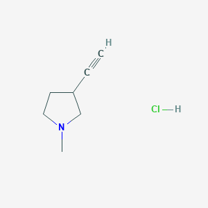 molecular formula C7H12ClN B2473271 Pyrrolidine, 3-ethynyl-1-methyl-, hydrochloride (1:1) CAS No. 2241128-70-9