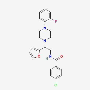 molecular formula C23H23ClFN3O2 B2473281 4-chloro-N-(2-(4-(2-fluorophenyl)piperazin-1-yl)-2-(furan-2-yl)ethyl)benzamide CAS No. 877633-28-8
