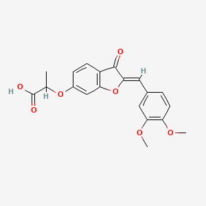 molecular formula C20H18O7 B2473295 (Z)-2-((2-(3,4-dimethoxybenzylidene)-3-oxo-2,3-dihydrobenzofuran-6-yl)oxy)propanoic acid CAS No. 864762-18-5