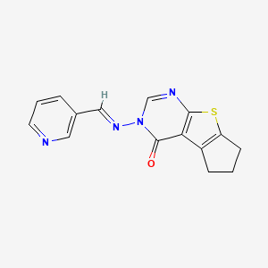 molecular formula C15H12N4OS B2473301 (E)-3-((pyridin-3-ylmethylene)amino)-6,7-dihydro-3H-cyclopenta[4,5]thieno[2,3-d]pyrimidin-4(5H)-one CAS No. 461714-01-2