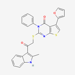 molecular formula C27H19N3O3S2 B2473305 5-(furan-2-yl)-2-[2-(2-methyl-1H-indol-3-yl)-2-oxoethyl]sulfanyl-3-phenylthieno[2,3-d]pyrimidin-4-one CAS No. 727689-93-2