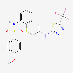 molecular formula C18H15F3N4O4S3 B2473307 2-[(2-{[(4-methoxyphenyl)sulfonyl]amino}phenyl)sulfanyl]-N-[5-(trifluoromethyl)-1,3,4-thiadiazol-2-yl]acetamide CAS No. 478045-43-1