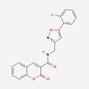 molecular formula C20H13FN2O4 B2473308 N-((5-(2-fluorophenyl)isoxazol-3-yl)methyl)-2-oxo-2H-chromene-3-carboxamide CAS No. 1170084-24-8
