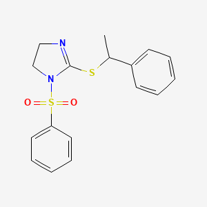 molecular formula C17H18N2O2S2 B2473331 2-((1-苯乙基)硫)-1-(苯磺酰)-4,5-二氢-1H-咪唑 CAS No. 868216-94-8