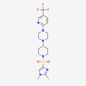 molecular formula C20H27F3N6O2S B2473338 1-{1-[(1,2-dimethyl-1H-imidazol-4-yl)sulfonyl]piperidin-4-yl}-4-[5-(trifluoromethyl)pyridin-2-yl]piperazine CAS No. 2097938-21-9