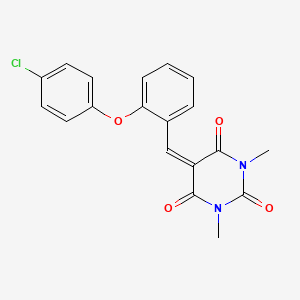 molecular formula C19H15ClN2O4 B2473351 5-{[2-(4-氯苯氧基)苯基]亚甲基}-1,3-二甲基-2,4,6(1H,3H,5H)-嘧啶三酮 CAS No. 477856-96-5