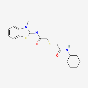 molecular formula C18H23N3O2S2 B2473361 N-环己基-2-[2-[(3-甲基-1,3-苯并噻唑-2-亚烷基)氨基]-2-氧代乙基]硫代乙酰胺 CAS No. 851717-24-3