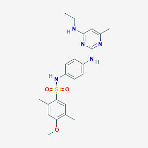 molecular formula C22H27N5O3S B2473389 N-(4-((4-(ethylamino)-6-methylpyrimidin-2-yl)amino)phenyl)-4-methoxy-2,5-dimethylbenzenesulfonamide CAS No. 923678-06-2