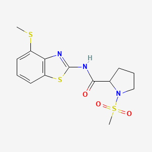 molecular formula C14H17N3O3S3 B2473416 1-(甲磺酰基)-N-(4-(甲硫基)苯并[d]噻唑-2-基)吡咯烷-2-甲酰胺 CAS No. 1219426-76-2