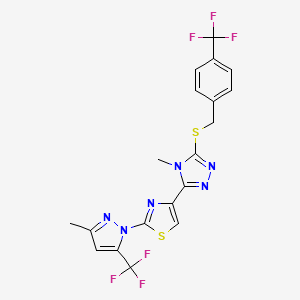 molecular formula C19H14F6N6S2 B2473417 4-甲基-3-{2-[3-甲基-5-(三氟甲基)-1H-吡唑-1-基]-1,3-噻唑-4-基}-5-{[4-(三氟甲基)苄基]硫烷基}-4H-1,2,4-三唑 CAS No. 956753-96-1