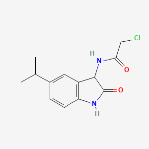molecular formula C13H15ClN2O2 B2473429 2-Chloro-N-(2-oxo-5-propan-2-yl-1,3-dihydroindol-3-yl)acetamide CAS No. 2411193-16-1