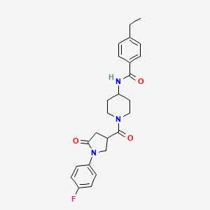 molecular formula C25H28FN3O3 B2473430 4-乙基-N-(1-{[1-(4-氟苯基)-5-氧代吡咯烷-3-基]羰基}哌啶-4-基)苯甲酰胺 CAS No. 1291858-76-8
