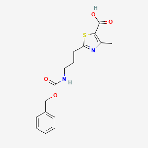 molecular formula C16H18N2O4S B2473433 4-Methyl-2-[3-(phenylmethoxycarbonylamino)propyl]-1,3-thiazole-5-carboxylic acid CAS No. 2287315-38-0