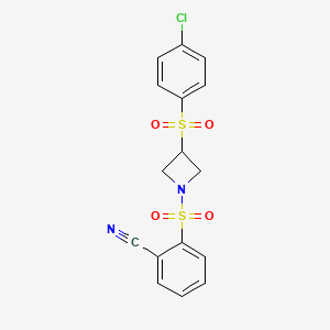 molecular formula C16H13ClN2O4S2 B2473437 2-((3-((4-Chlorophenyl)sulfonyl)azetidin-1-yl)sulfonyl)benzonitrile CAS No. 1448045-73-5