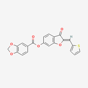 molecular formula C21H12O6S B2473441 (Z)-3-氧代-2-(噻吩-2-基亚甲基)-2,3-二氢苯并呋喃-6-基苯并[d][1,3]二氧杂环-5-羧酸酯 CAS No. 847177-98-4