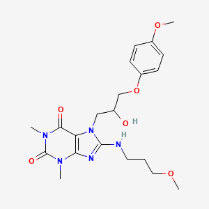 molecular formula C21H29N5O6 B2473443 7-(2-hydroxy-3-(4-methoxyphenoxy)propyl)-8-((3-methoxypropyl)amino)-1,3-dimethyl-1H-purine-2,6(3H,7H)-dione CAS No. 941874-10-8