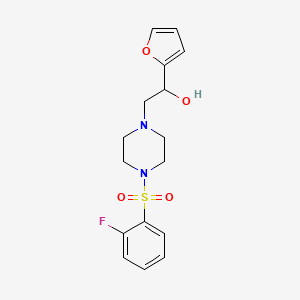 molecular formula C16H19FN2O4S B2473449 2-(4-((2-Fluorophenyl)sulfonyl)piperazin-1-yl)-1-(furan-2-yl)ethanol CAS No. 1396850-87-5