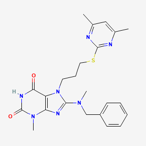 molecular formula C23H27N7O2S B2473455 8-[苄基(甲基)氨基]-7-[3-(4,6-二甲基嘧啶-2-基)硫代丙基]-3-甲基嘌呤-2,6-二酮 CAS No. 872623-53-5