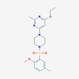 molecular formula C19H26N4O4S B2473476 4-Ethoxy-6-(4-((2-methoxy-5-methylphenyl)sulfonyl)piperazin-1-yl)-2-methylpyrimidine CAS No. 1021119-42-5