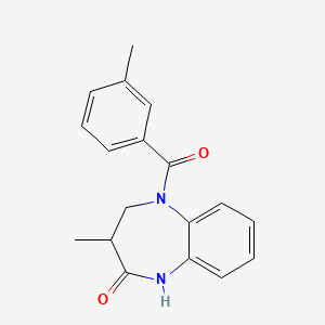 molecular formula C18H18N2O2 B2473481 3-methyl-5-(3-methylbenzoyl)-4,5-dihydro-1H-benzo[b][1,4]diazepin-2(3H)-one CAS No. 950398-30-8