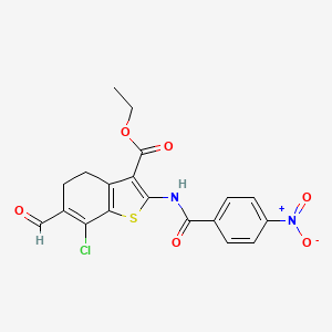 molecular formula C19H15ClN2O6S B2473483 Ethyl 7-chloro-6-formyl-2-{[(4-nitrophenyl)carbonyl]amino}-4,5-dihydro-1-benzothiophene-3-carboxylate CAS No. 905426-20-2