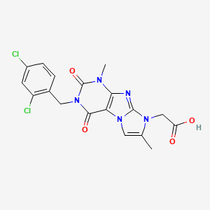 molecular formula C18H15Cl2N5O4 B2473486 2-(3-(2,4-dichlorobenzyl)-1,7-dimethyl-2,4-dioxo-1,2,3,4-tetrahydro-8H-imidazo[2,1-f]purin-8-yl)acetic acid CAS No. 949846-53-1