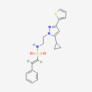 molecular formula C20H21N3O2S2 B2473492 (E)-N-(2-(5-环丙基-3-(噻吩-2-基)-1H-吡唑-1-基)乙基)-2-苯乙烯磺酰胺 CAS No. 1798406-89-9