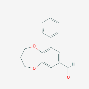 molecular formula C16H14O3 B2473494 6-苯基-3,4-二氢-2H-1,5-苯并二噁杂菲-8-甲醛 CAS No. 1955498-06-2