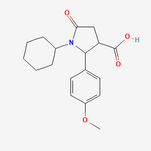 molecular formula C18H23NO4 B2473498 Acide 1-cyclohexyl-2-(4-méthoxyphényl)-5-oxopyrrolidine-3-carboxylique CAS No. 496013-12-8