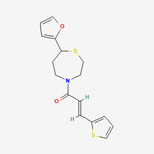 molecular formula C16H17NO2S2 B2473507 (E)-1-(7-(furan-2-yl)-1,4-thiazepan-4-yl)-3-(thiophen-2-yl)prop-2-en-1-one CAS No. 1798415-18-5