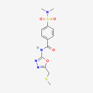 molecular formula C13H16N4O4S2 B2473525 4-(N,N-dimethylsulfamoyl)-N-(5-((methylthio)methyl)-1,3,4-oxadiazol-2-yl)benzamide CAS No. 850936-46-8