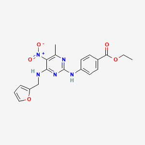 molecular formula C19H19N5O5 B2473528 Ethyl 4-((4-((furan-2-ylmethyl)amino)-6-methyl-5-nitropyrimidin-2-yl)amino)benzoate CAS No. 1209278-80-7