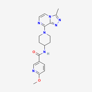 molecular formula C18H21N7O2 B2473541 6-methoxy-N-(1-(3-methyl-[1,2,4]triazolo[4,3-a]pyrazin-8-yl)piperidin-4-yl)nicotinamide CAS No. 2034516-64-6