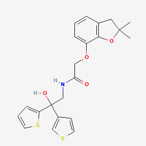 molecular formula C22H23NO4S2 B2473549 2-((2,2-dimethyl-2,3-dihydrobenzofuran-7-yl)oxy)-N-(2-hydroxy-2-(thiophen-2-yl)-2-(thiophen-3-yl)ethyl)acetamide CAS No. 2097893-09-7