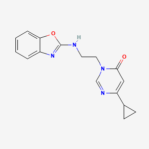 molecular formula C16H16N4O2 B2473559 3-[2-(1,3-Benzoxazol-2-ylamino)ethyl]-6-cyclopropylpyrimidin-4-one CAS No. 2380085-62-9