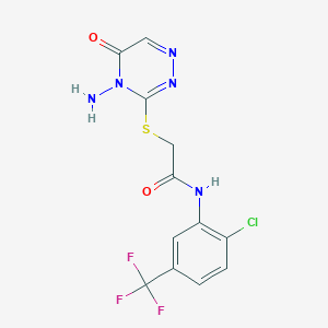 molecular formula C12H9ClF3N5O2S B2473575 2-[(4-氨基-5-氧代-1,2,4-三嗪-3-基)硫代基]-N-[2-氯-5-(三氟甲基)苯基]乙酰胺 CAS No. 869068-41-7