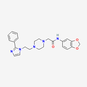 molecular formula C24H27N5O3 B2473578 N-(benzo[d][1,3]dioxol-5-yl)-2-(4-(2-(2-phenyl-1H-imidazol-1-yl)ethyl)piperazin-1-yl)acetamide CAS No. 1797756-93-4