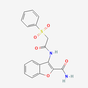 molecular formula C17H14N2O5S B2473601 3-(2-(苯磺酰基)乙酰氨基)苯并呋喃-2-甲酰胺 CAS No. 895460-02-3
